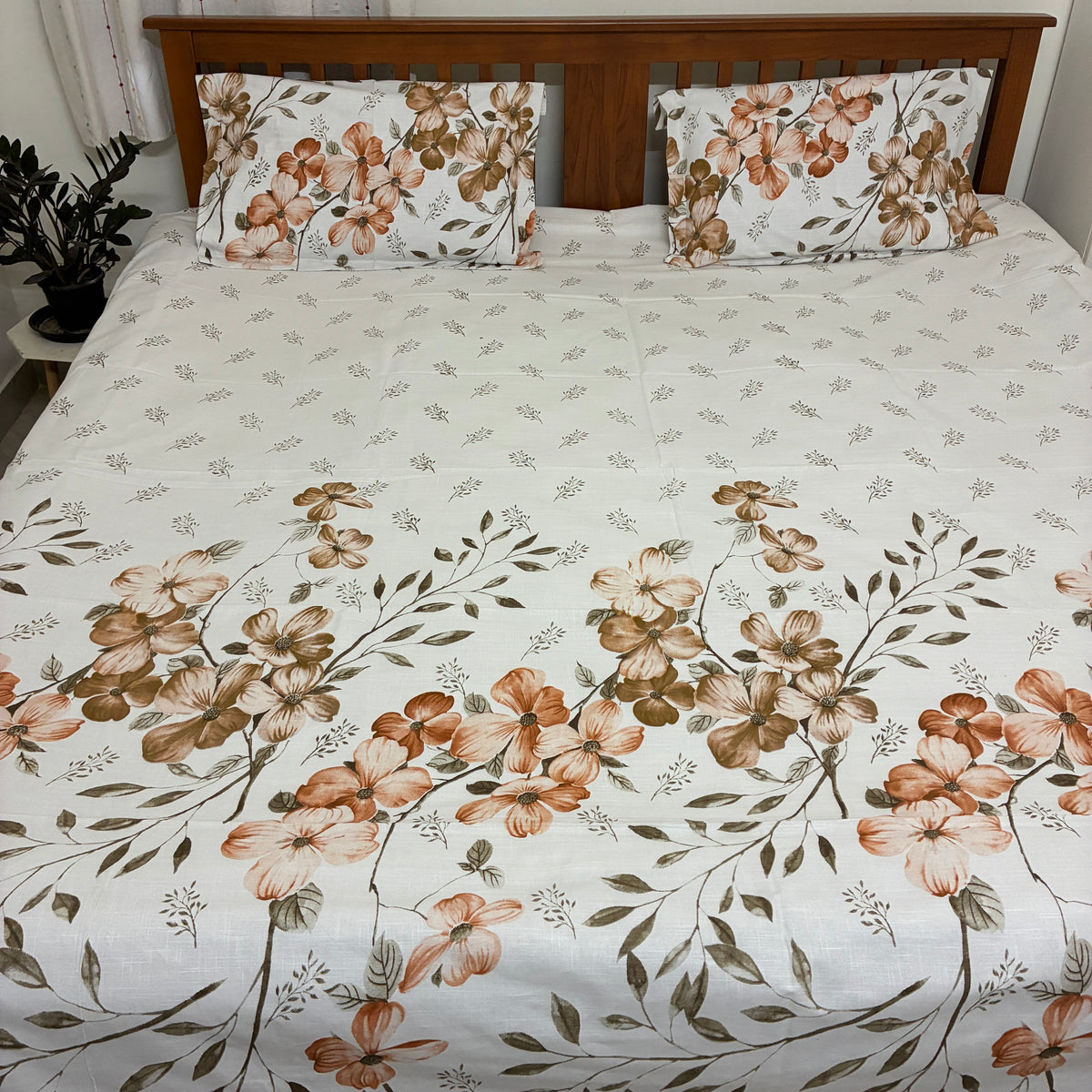 300 TC Brown Floral King Size Cotton Bedspread 108x108 inches