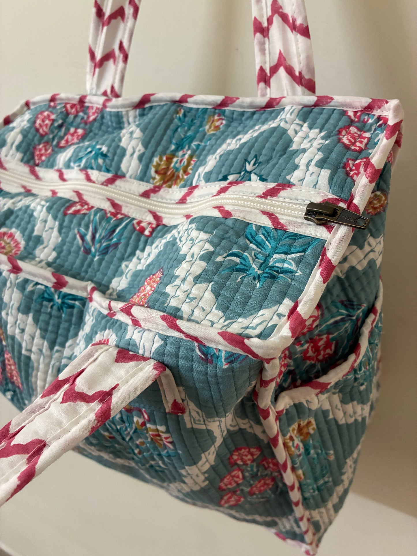 Quilted Waterproof Mini Tote / Lunch Bag with Zip Closure