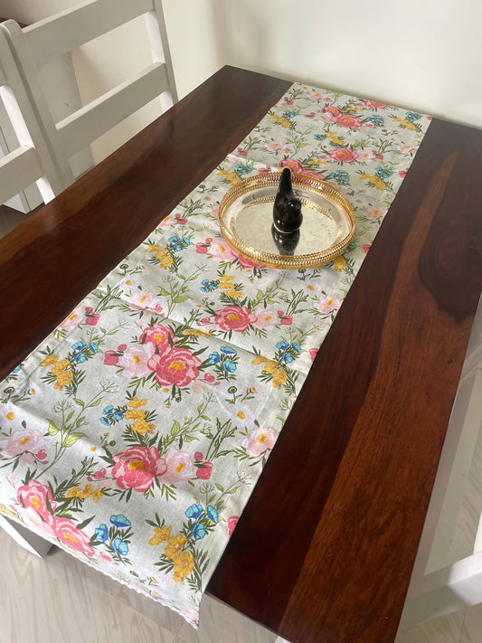 Pastel Green Floral Table Runner 6 ft long