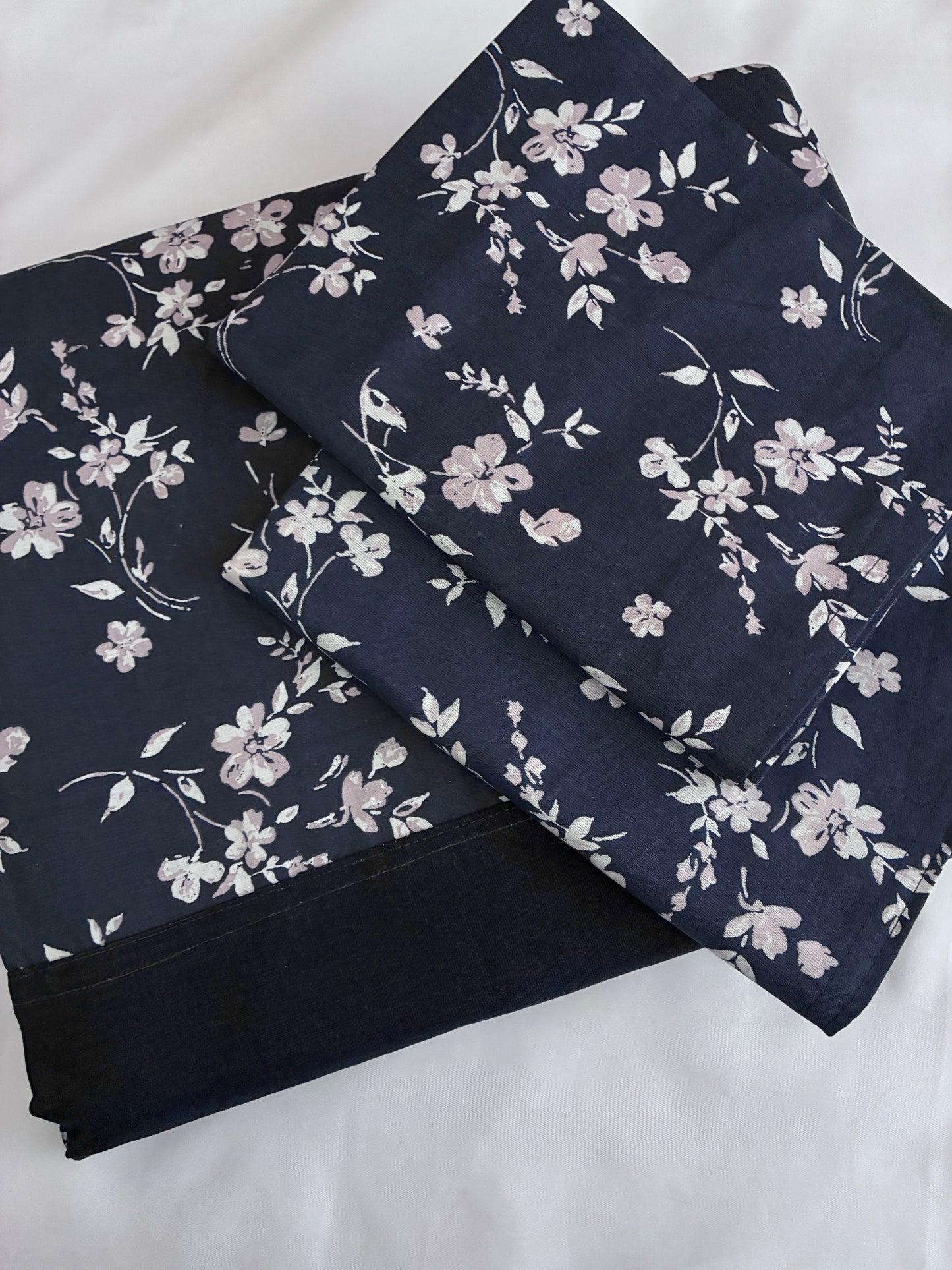 Navy Blue Tiny Floral King Size Cotton Bedspread 100x110 inches