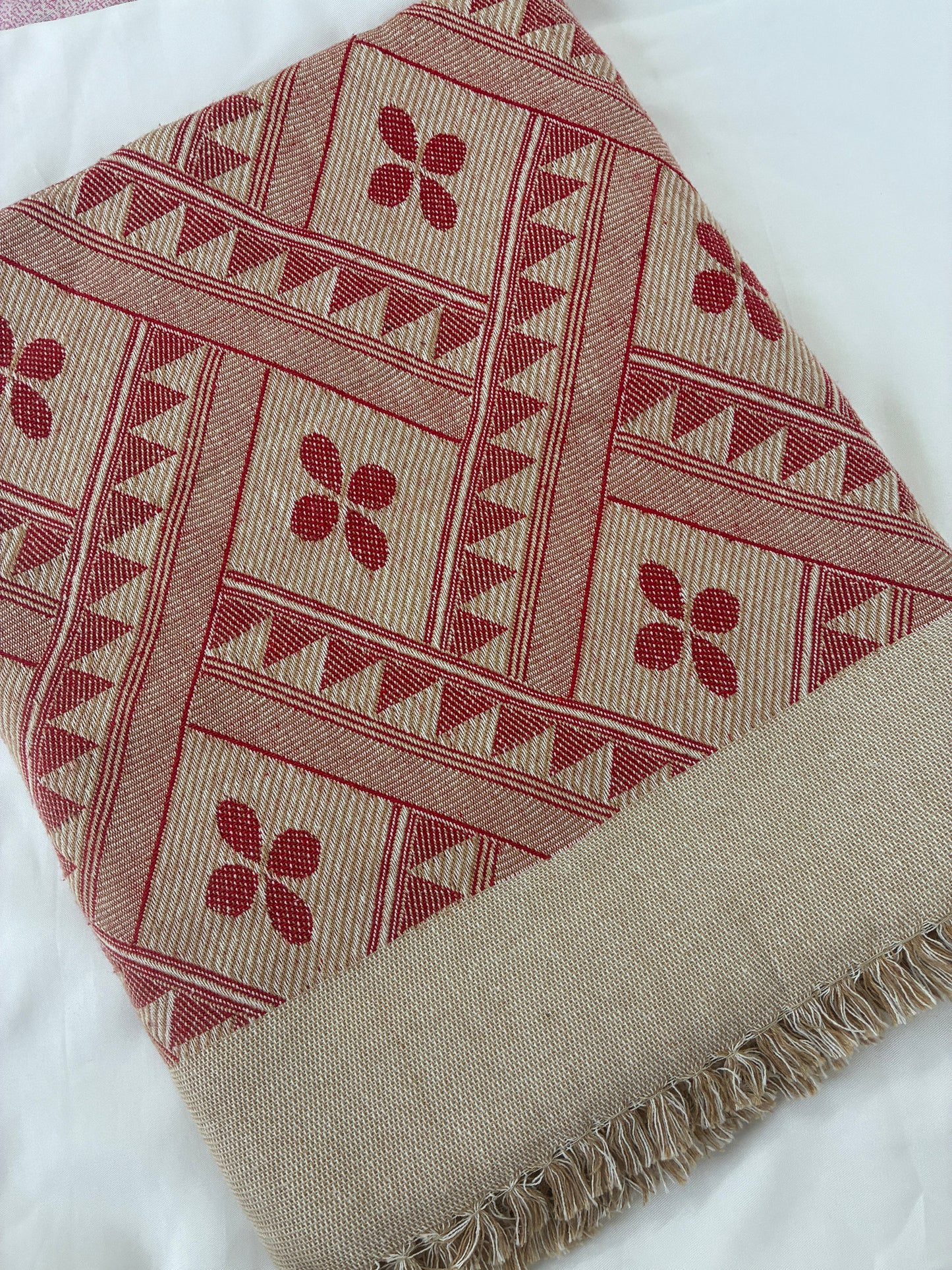 Thick Red Floral Cotton Blanket / Throw