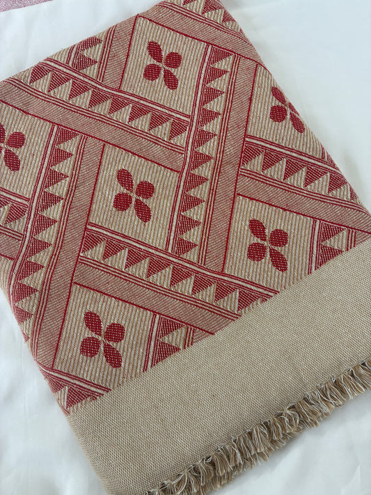 Thick Red Floral Cotton Blanket / Throw