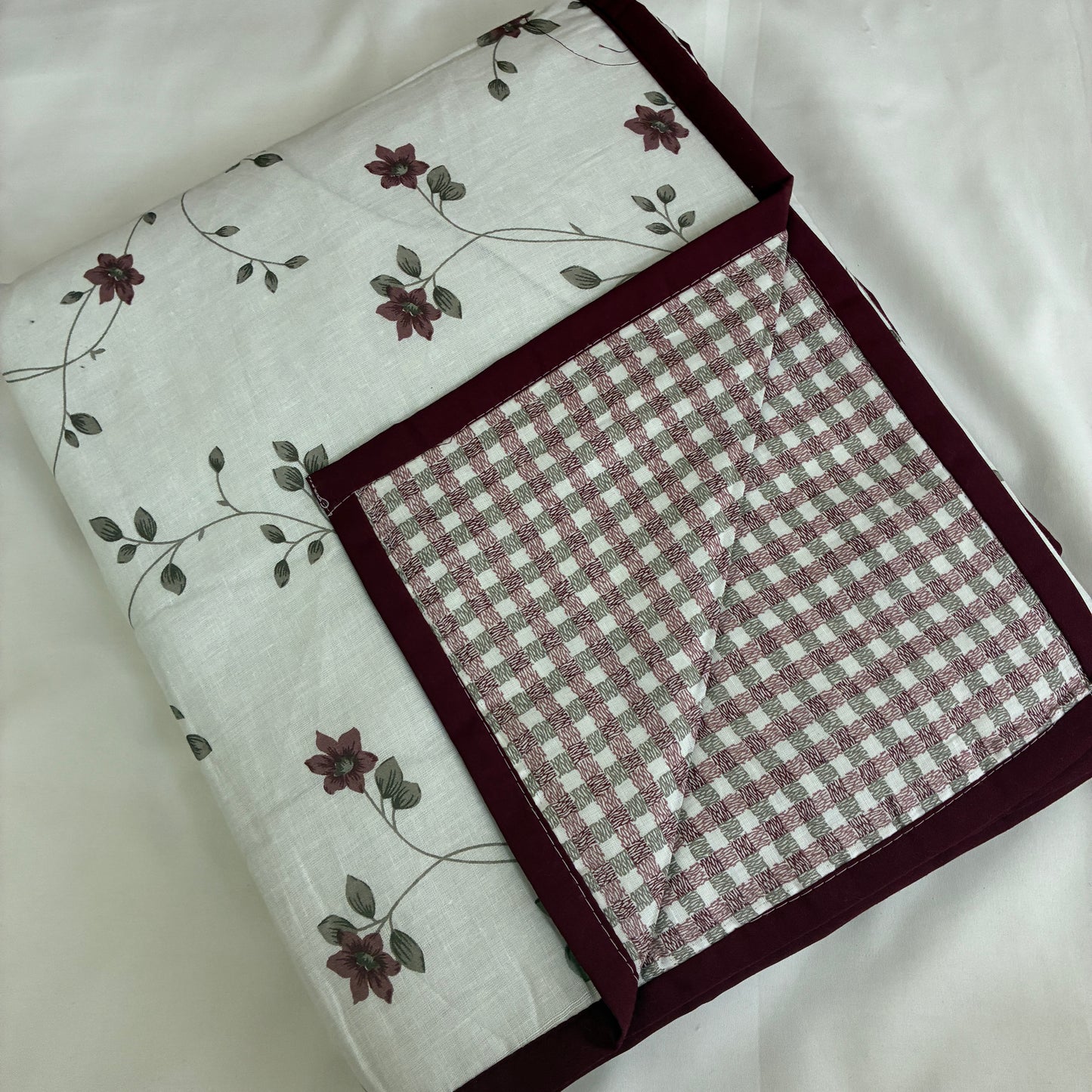 Burgundy floral Reversible Cotton Double Size Dohar