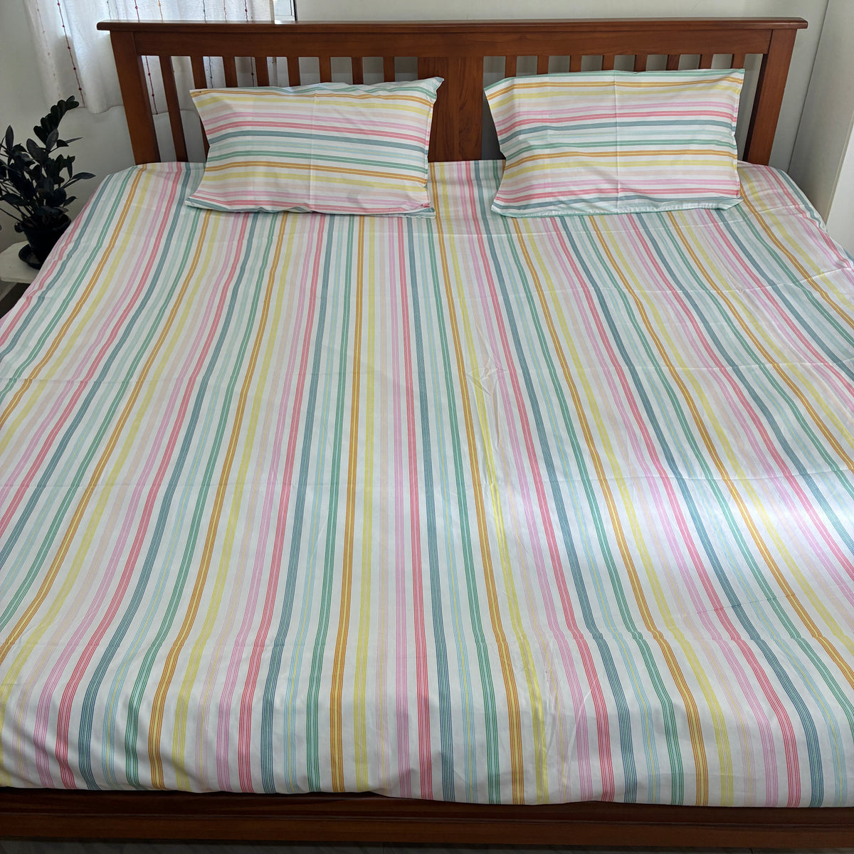 Multicolour Stripes Satin Cotton King Size Bedspread 100x110 inches