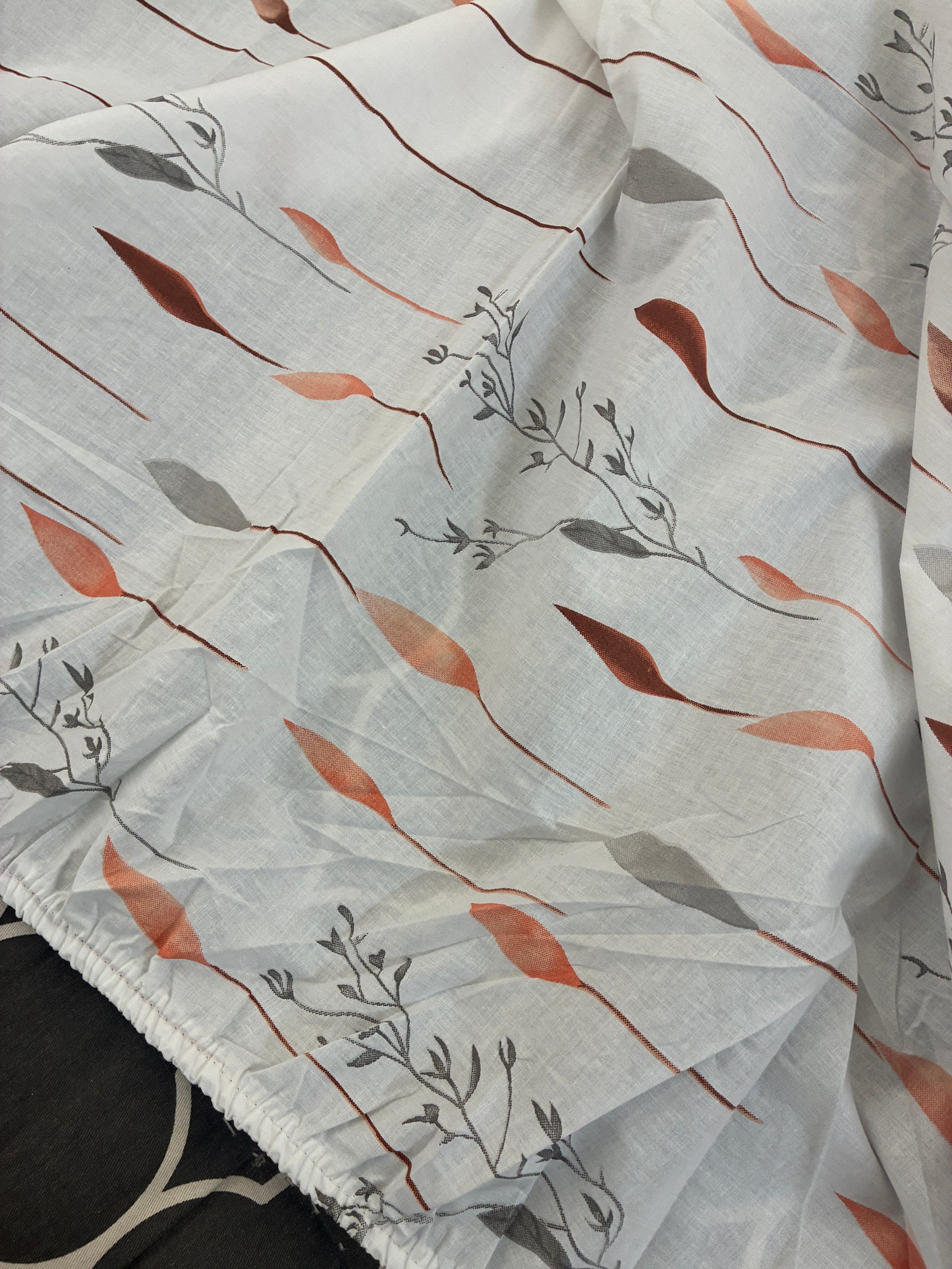 Orange Bud Queen Size Fitted Cotton Bedspread (2 pillow covers)
