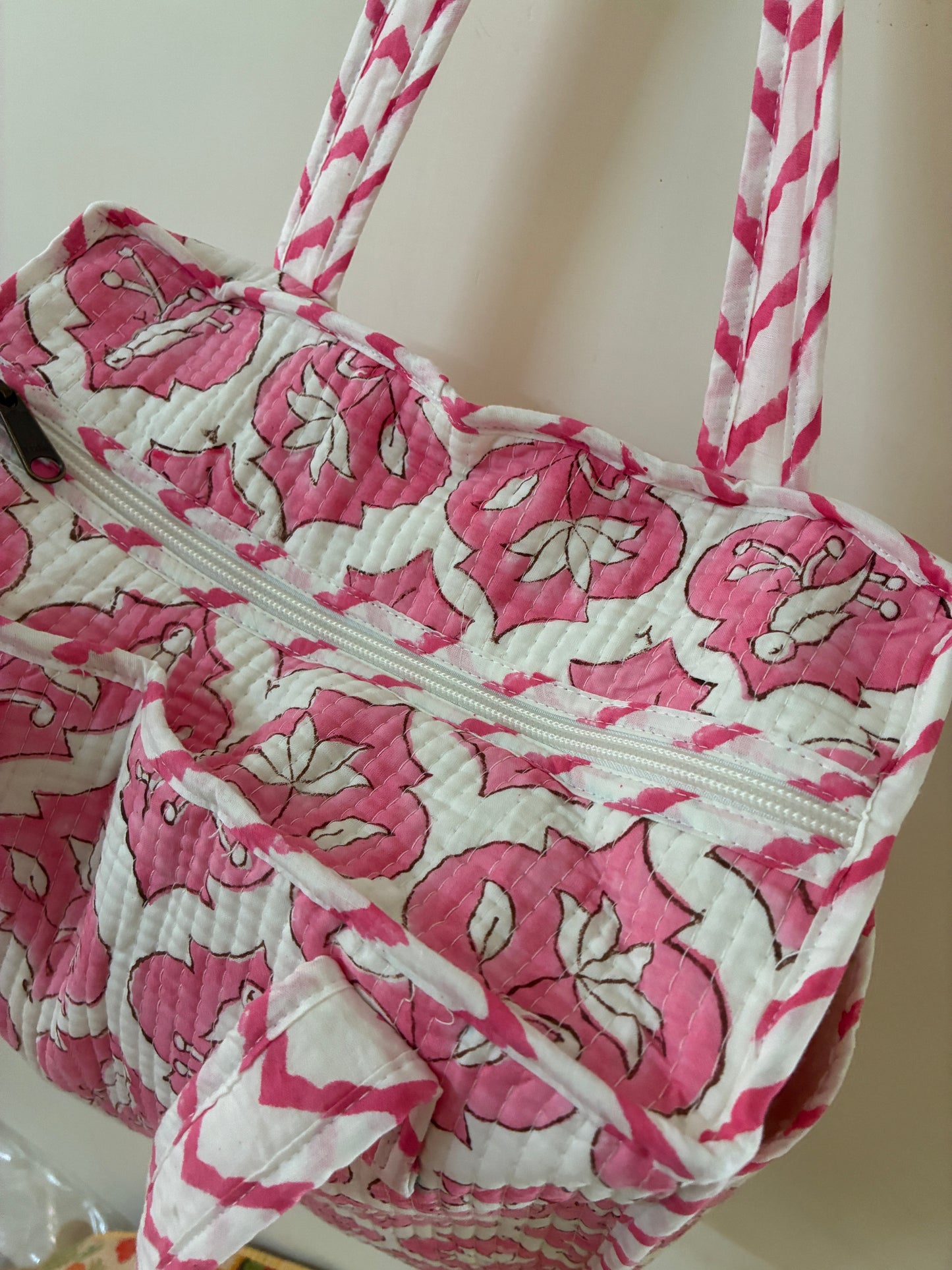 Quilted Waterproof Mini Tote / Lunch Bag with Zip Closure