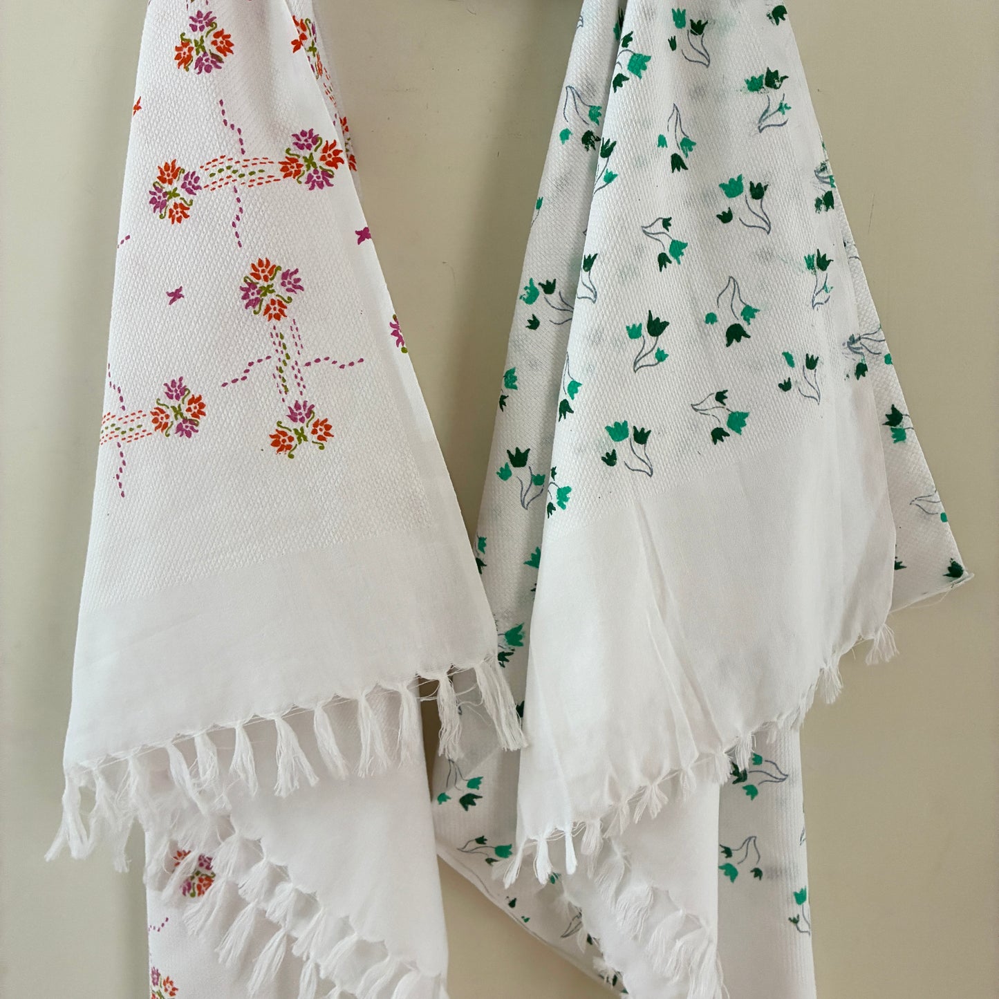 White Floral Cotton Bath Towel (Price for 1 Piece)