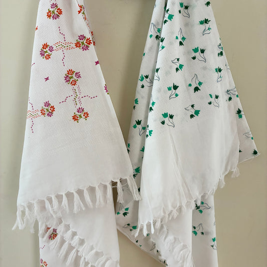 White Floral Cotton Bath Towel (Price for 1 Piece)