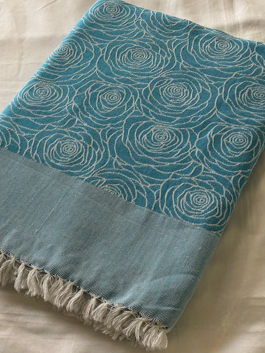 Blue Floral Blanket / Throw