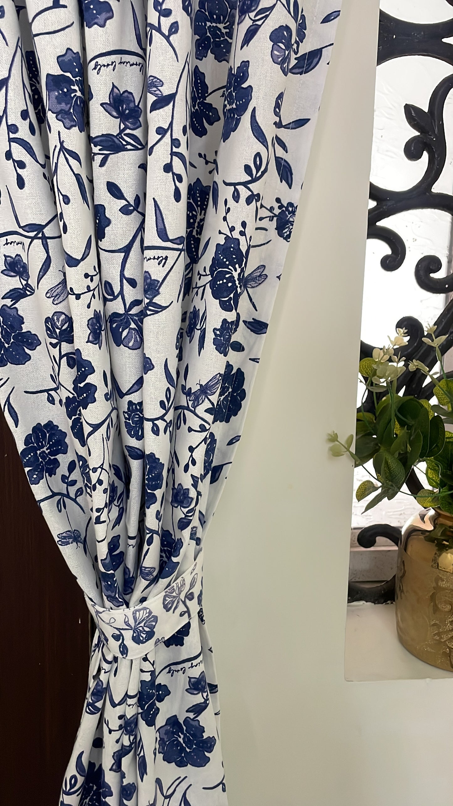 Blue Floral Cotton Curtains