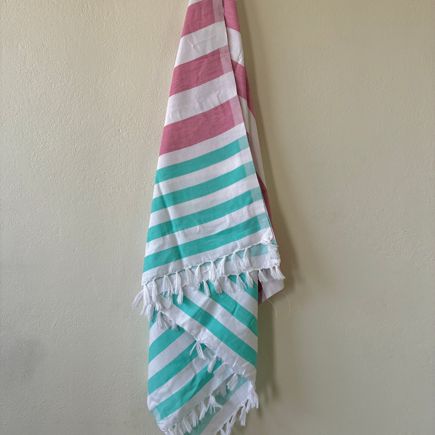 Mauve with Blue Stripes Cotton Bath Towels