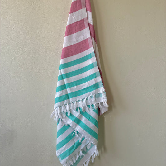 Mauve with Blue Stripes Cotton Bath Towels