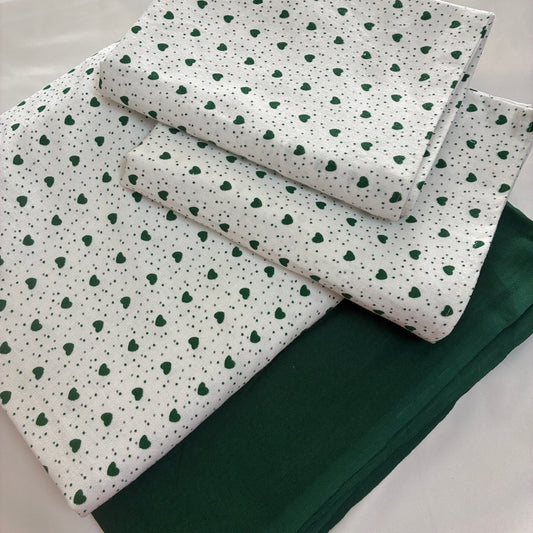 Green Little Hearts King Size Cotton Bedspread 100x110 in