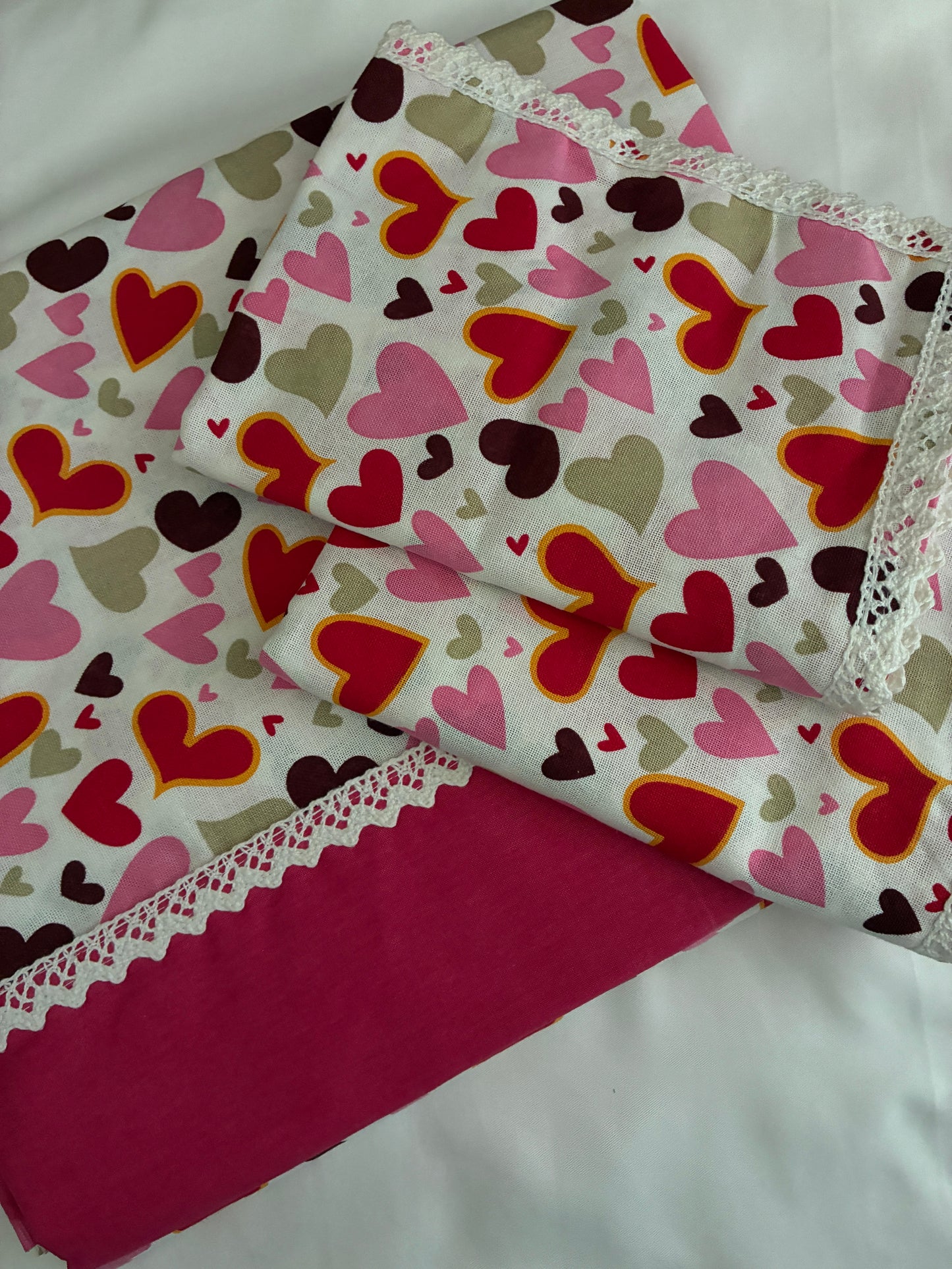 Hearts Lace King Size Cotton Bedspread 100x110 in