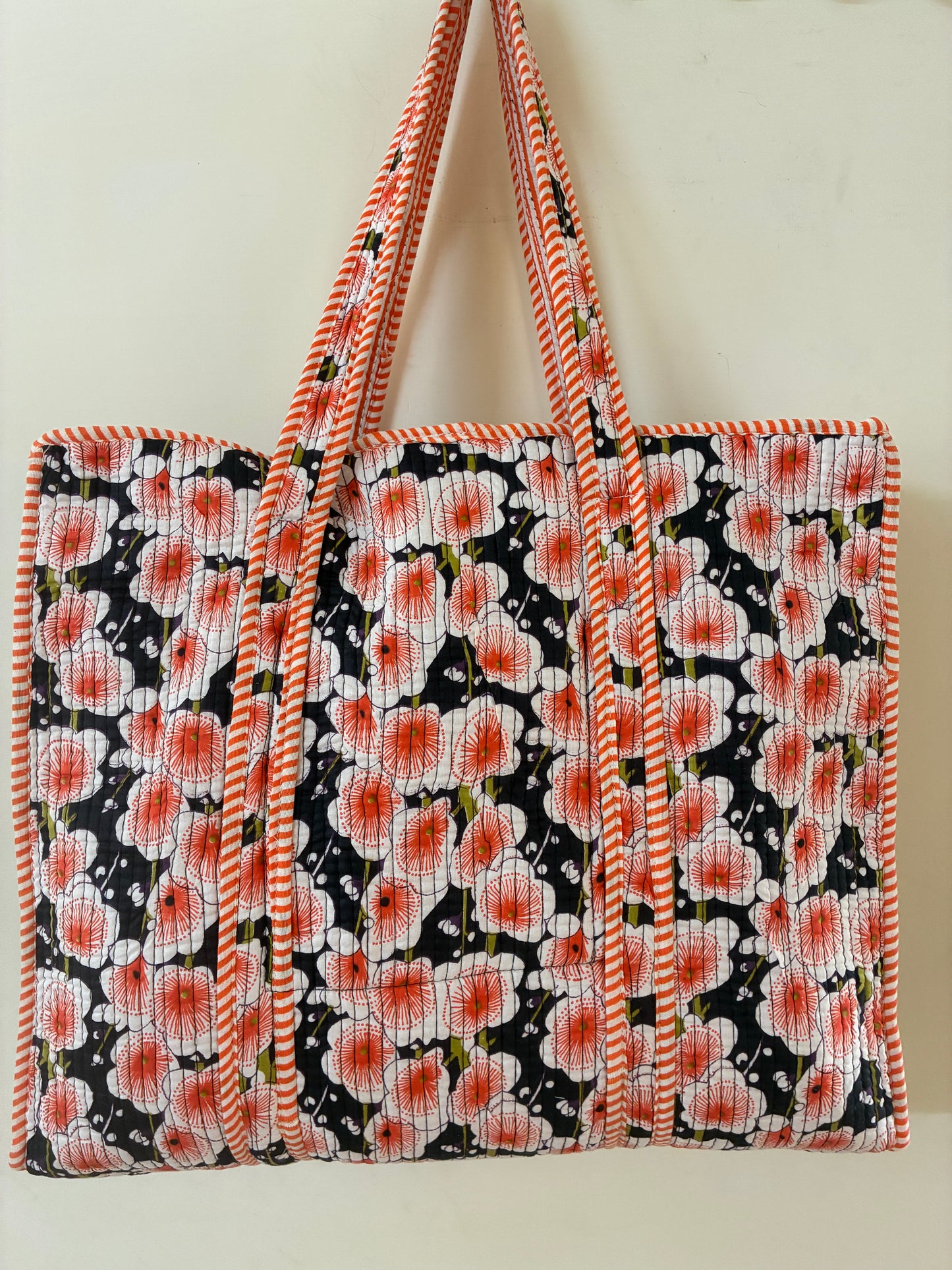 Large Quilted Tote Bag with Zip Closure