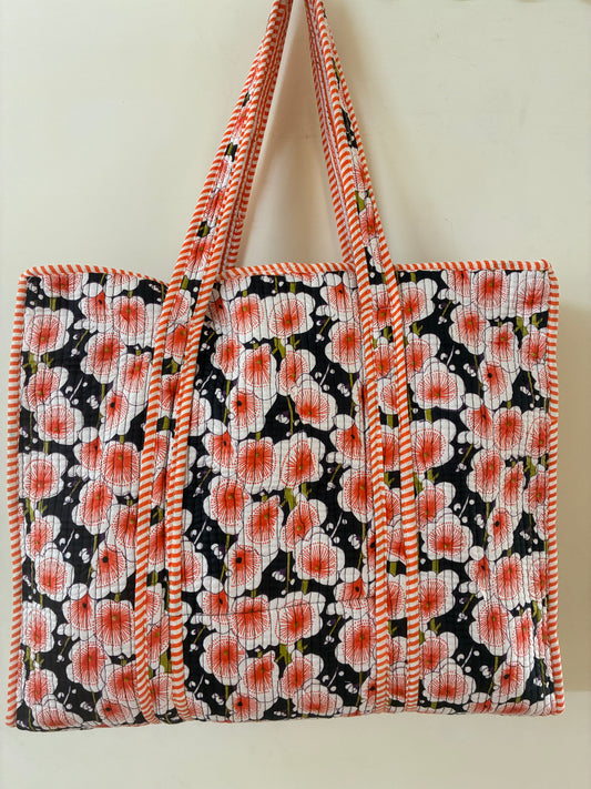 Large Quilted Tote Bag with Zip Closure
