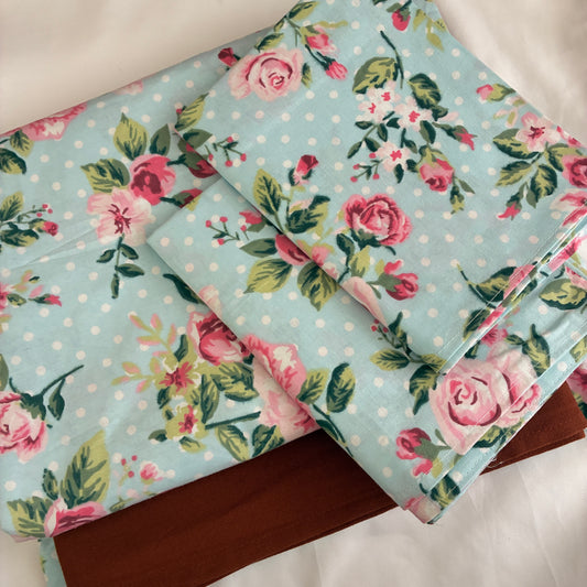 Blue Rose King Cotton Bedspread 100x110 inches (2 pillow covers)