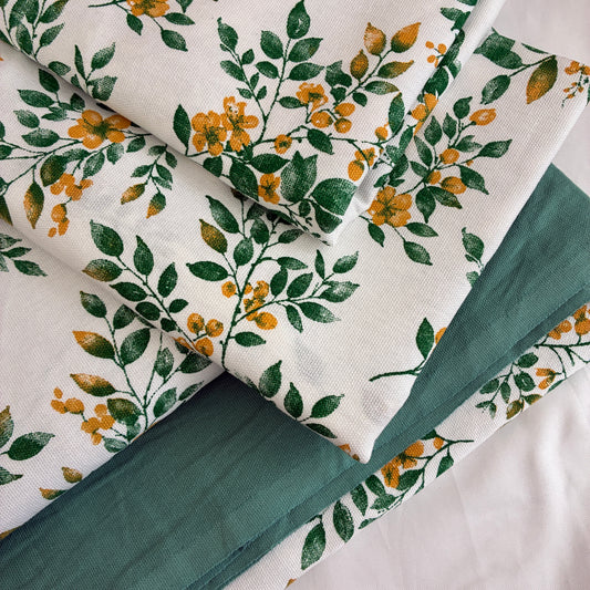 Green Floral King Cotton Bedspread 100x110 inches (2 pillow covers)