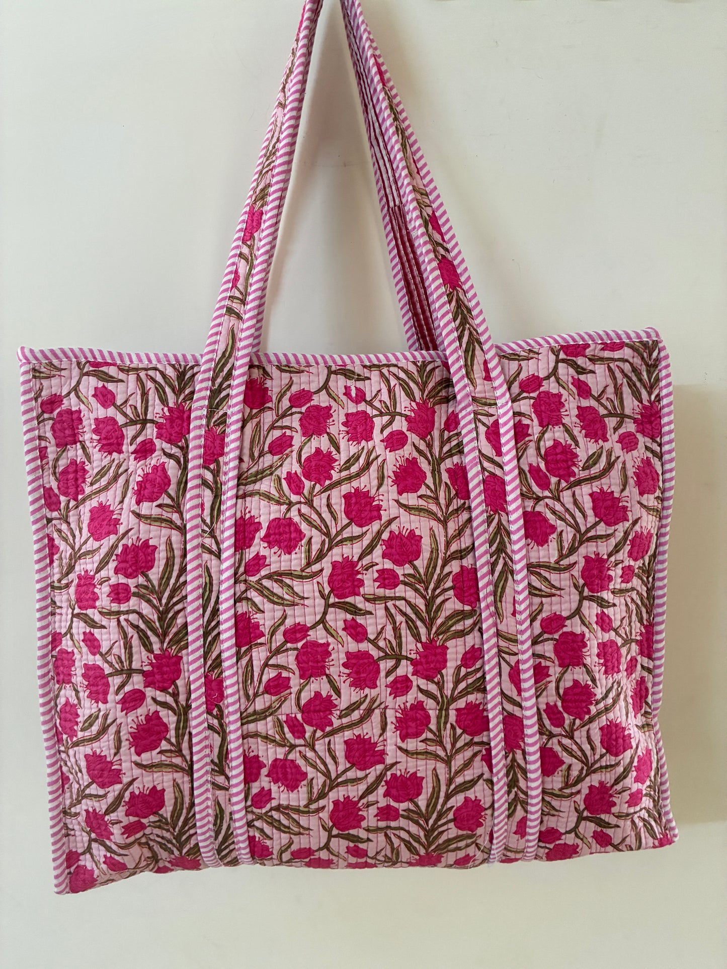 Large Quilted Tote Bag with Zip Closure