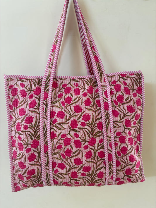 Large Quilted Tote Bag with Zip Closure