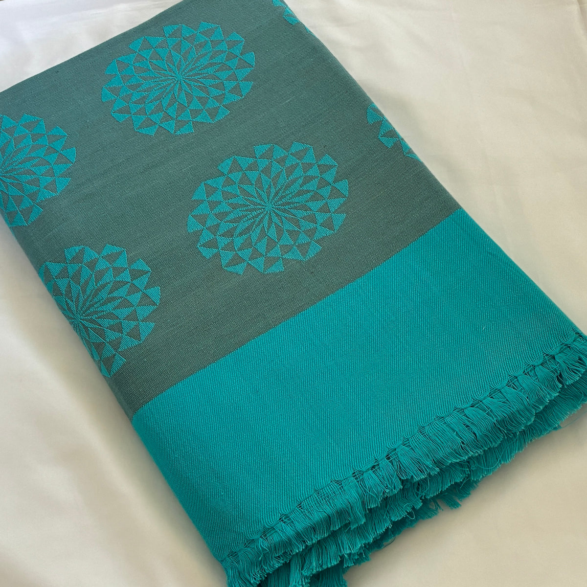 Blue Mandala in Graphite Size Cotton Blanket