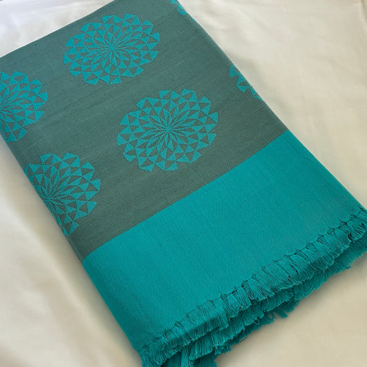 Blue Mandala in Graphite Size Cotton Blanket