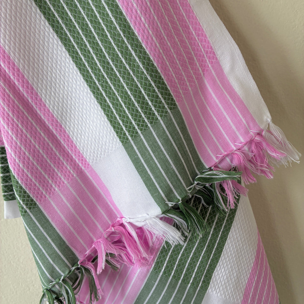 Pink and Green Stripes Cotton Bath Towels