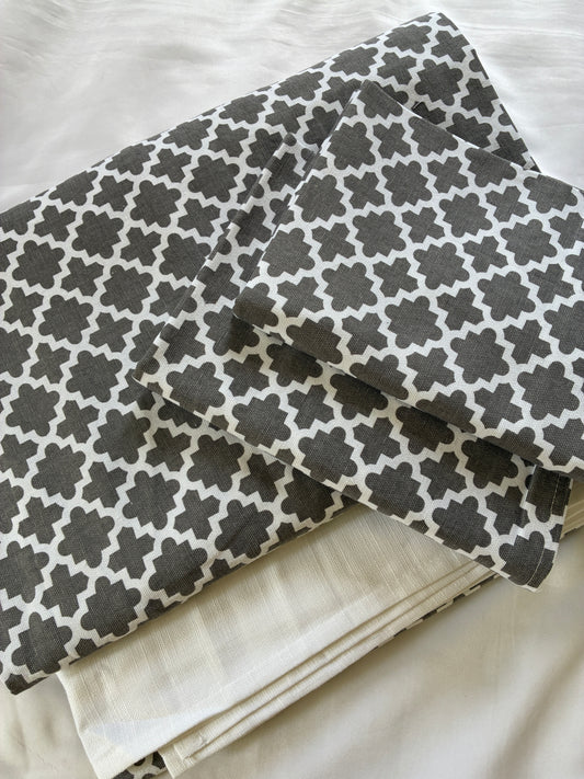 Grey Geometric King Size Cotton Bedspread 100x110 in