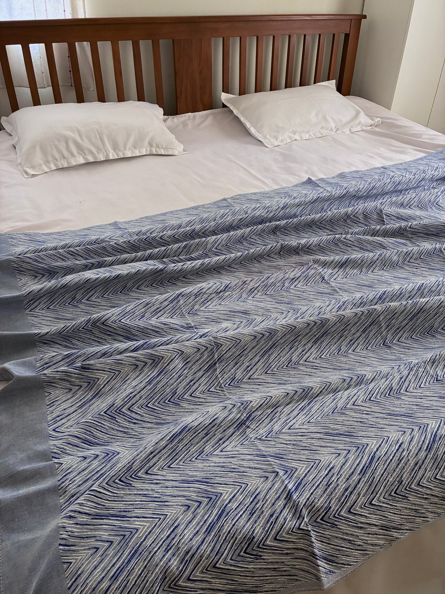 Navy Blue Dual Tone Cotton  Blanket/ Throw