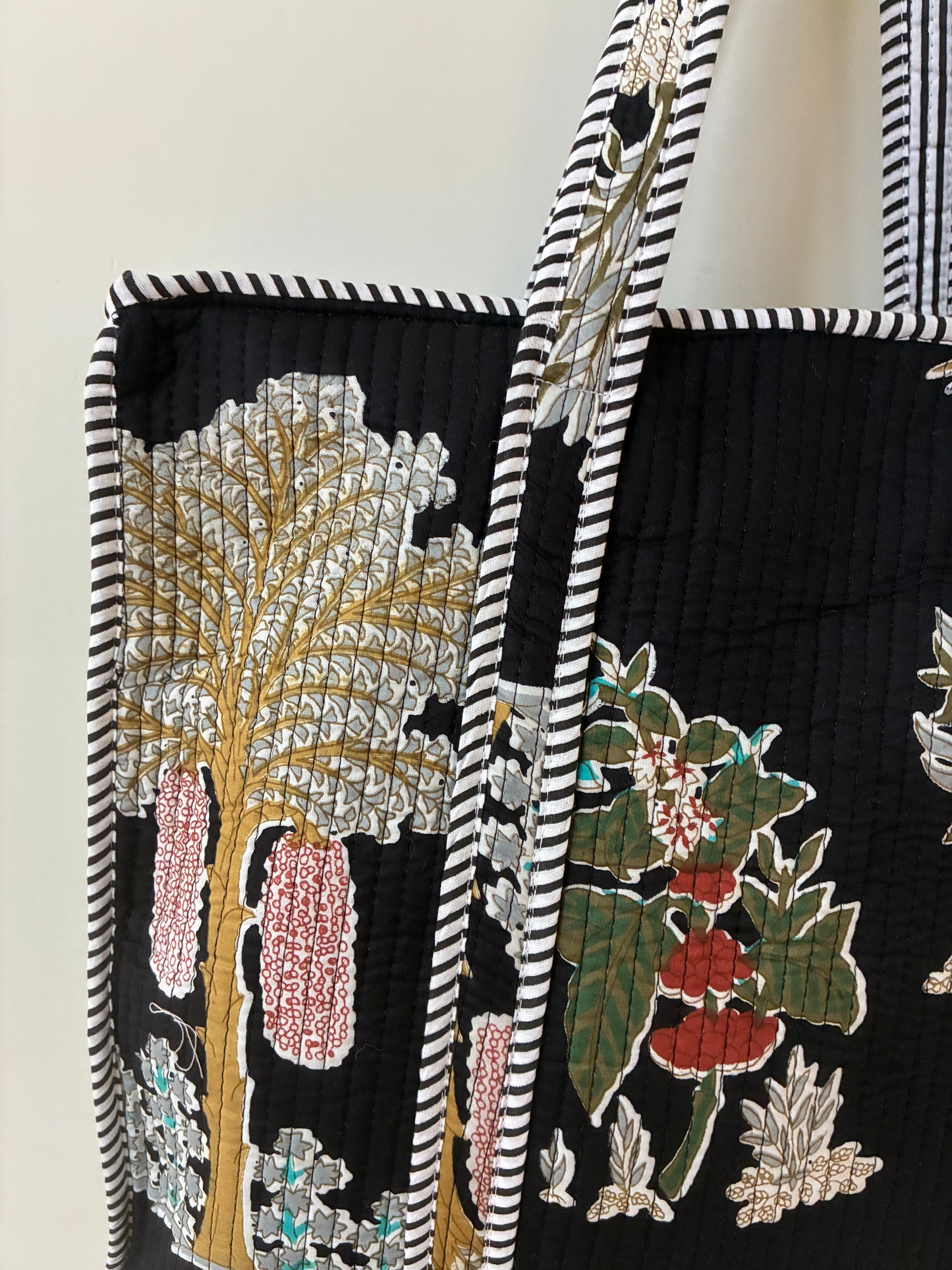 Large Quilted Tote Bag with Zip Closure