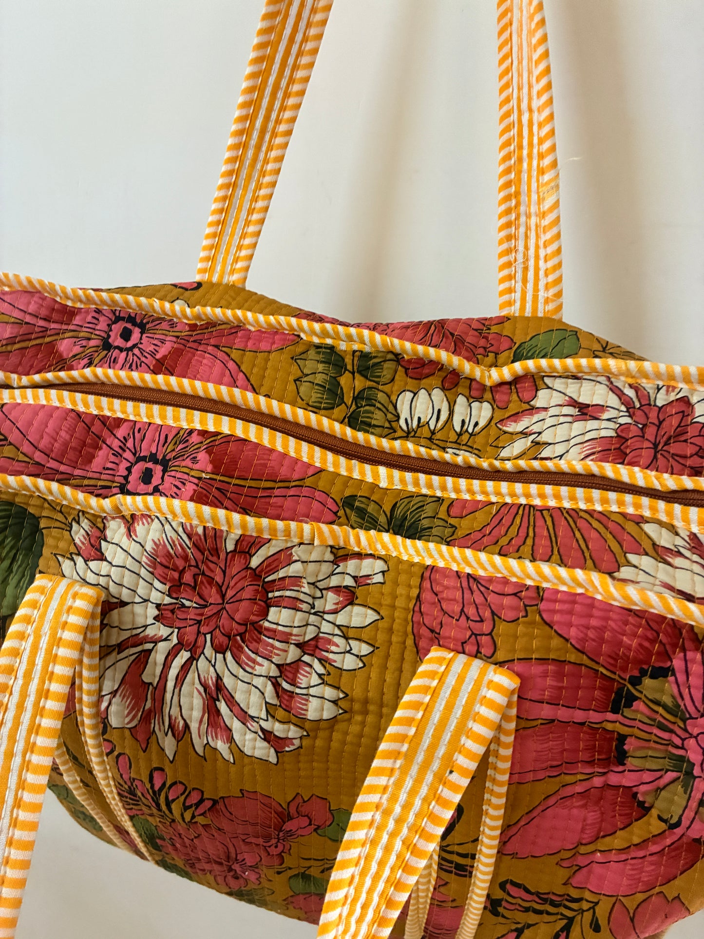 Large Quilted Tote Bag with Zip Closure