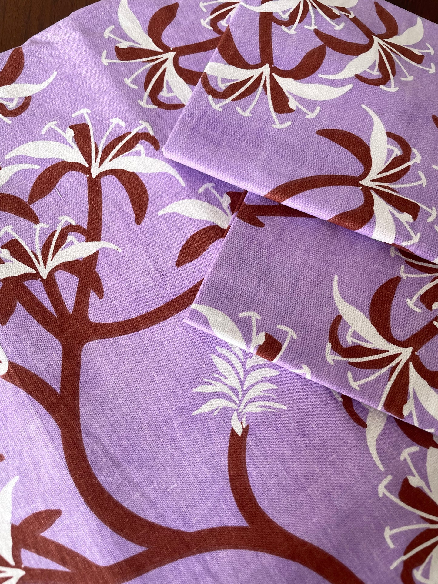 Purple Leaf Print King Size Cotton Bedspread 100x110 in