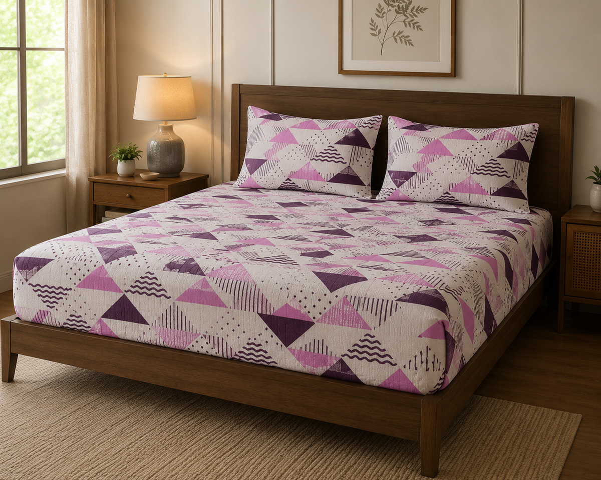 300 TC Pink Geometric King Size Cotton Bedspread 108x108 inches