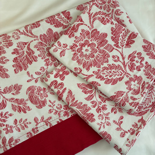 Red Floral Queen Size Bedspread 90x100 inches ( 2 PILLOW COVERS)