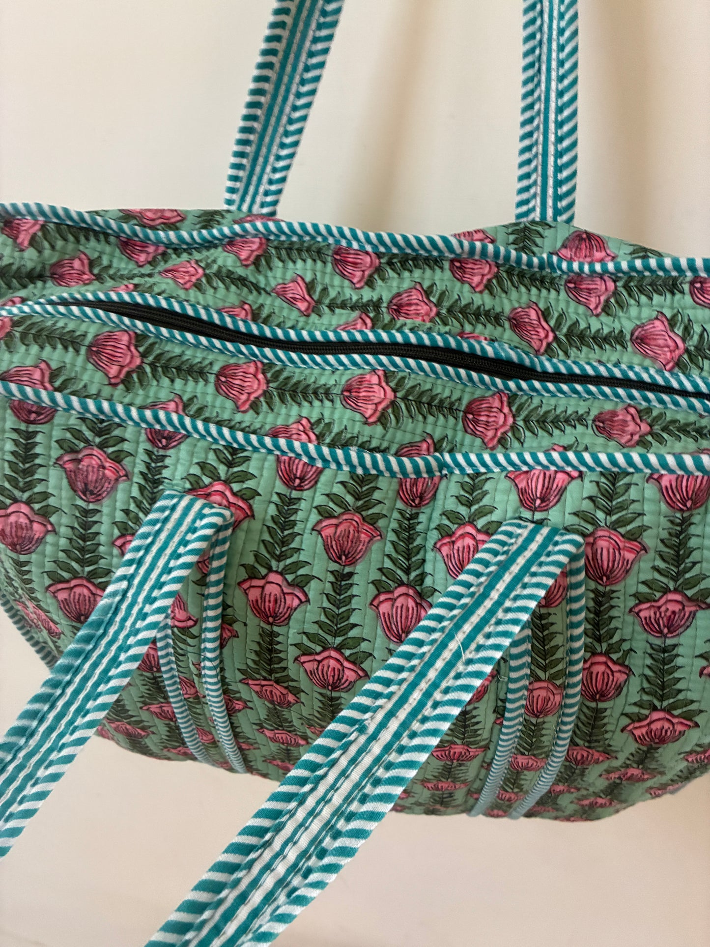 Large Quilted Tote Bag with Zip Closure