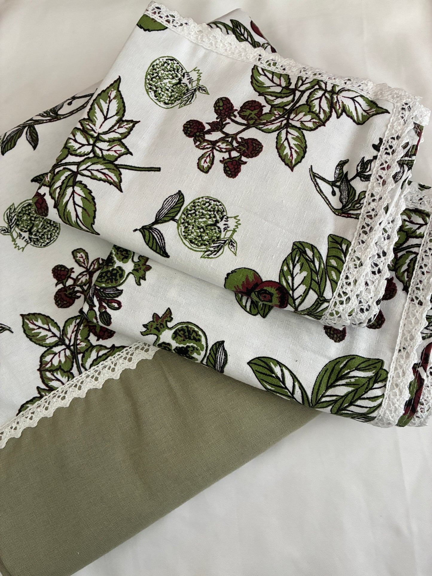 Green Lace King Size Cotton Bedspread 100x110 in