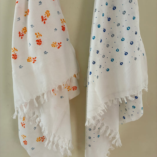 White Floral Cotton Bath Towel (Price for 1 Piece)