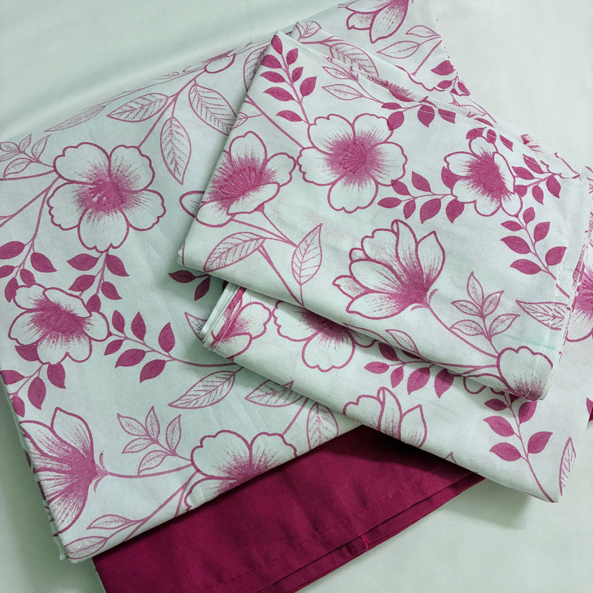 Pink Floral King Size Cotton Bedspread 100x110 inches
