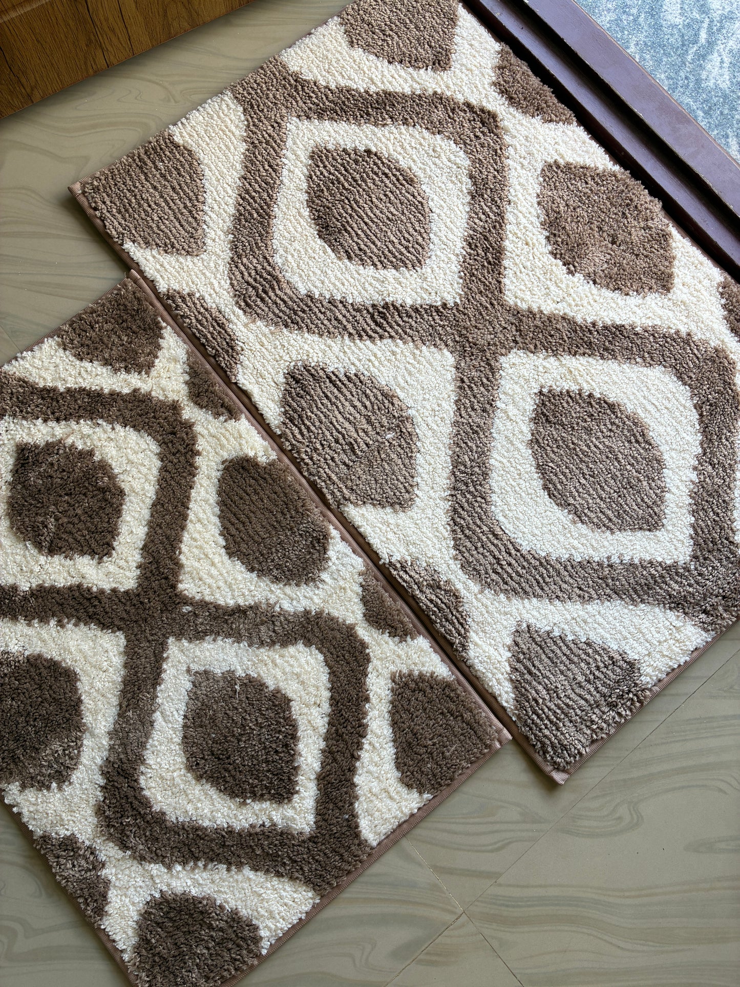 Anti Slip Brown Diamond Floor mats (set of 2) (40x60cm) (50x82cm)