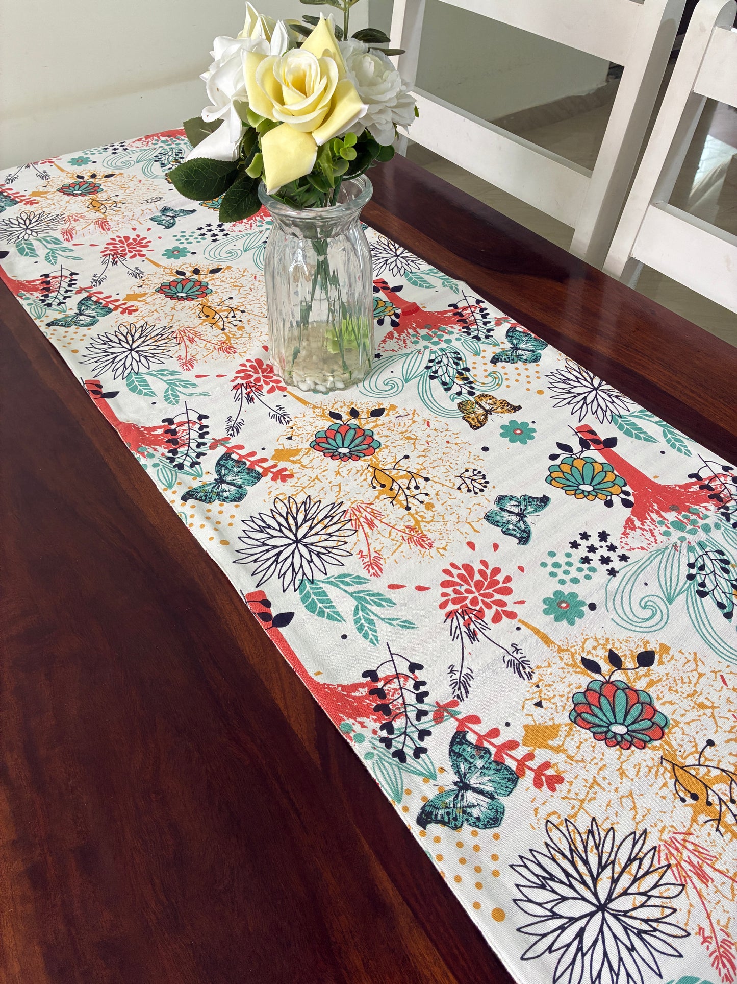 Reversible Floral & Butterfly Table Runner 5.5 ft  long