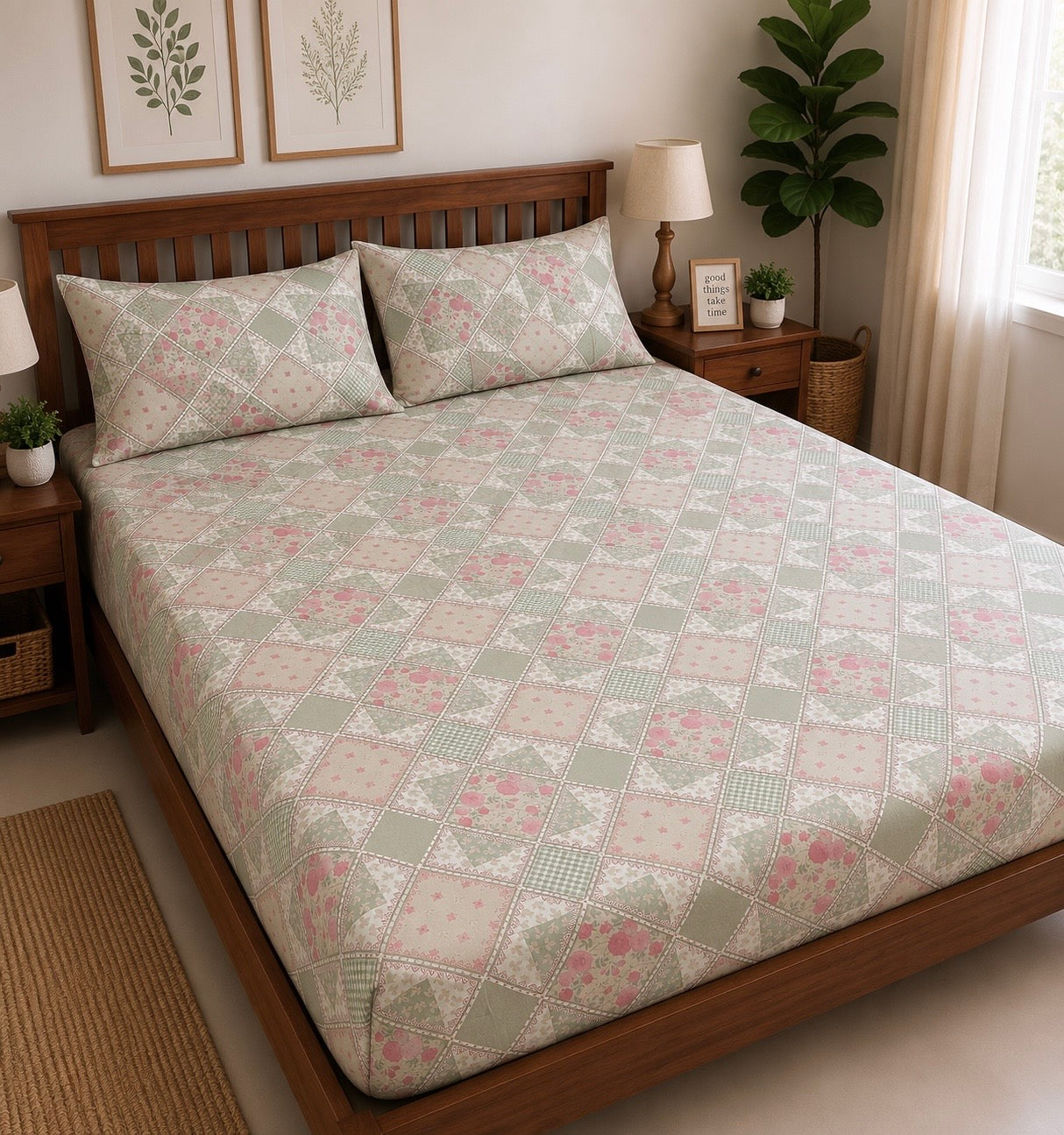 Pink Floral Fitted King Size Bedspreads  75x75x10 inches