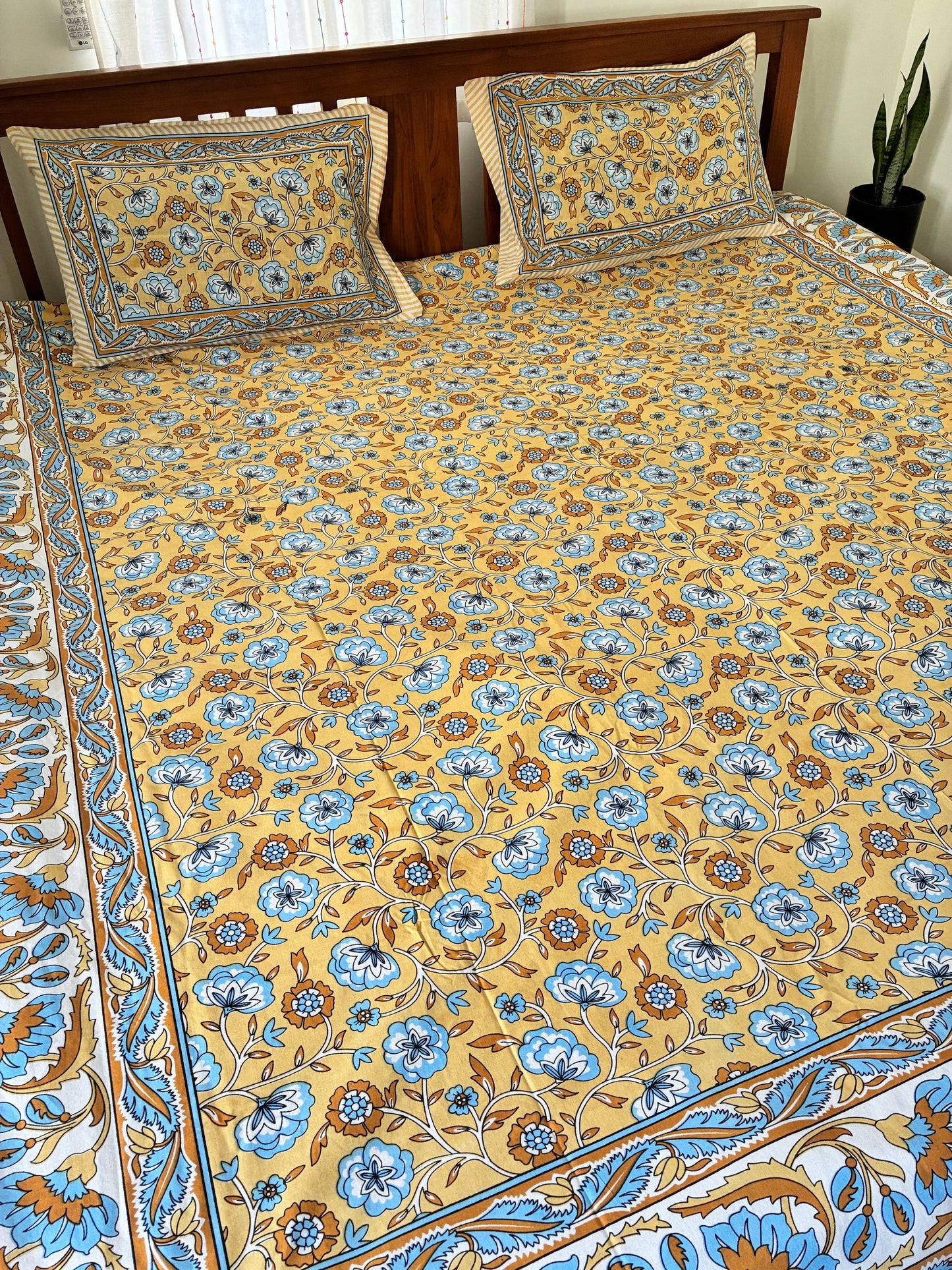 Yellow Floral Queen Bedspread 90x100 inches