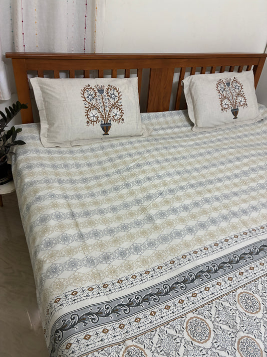 300 TC Grey Abstract King Size Cotton Bedspread 108x108 inches