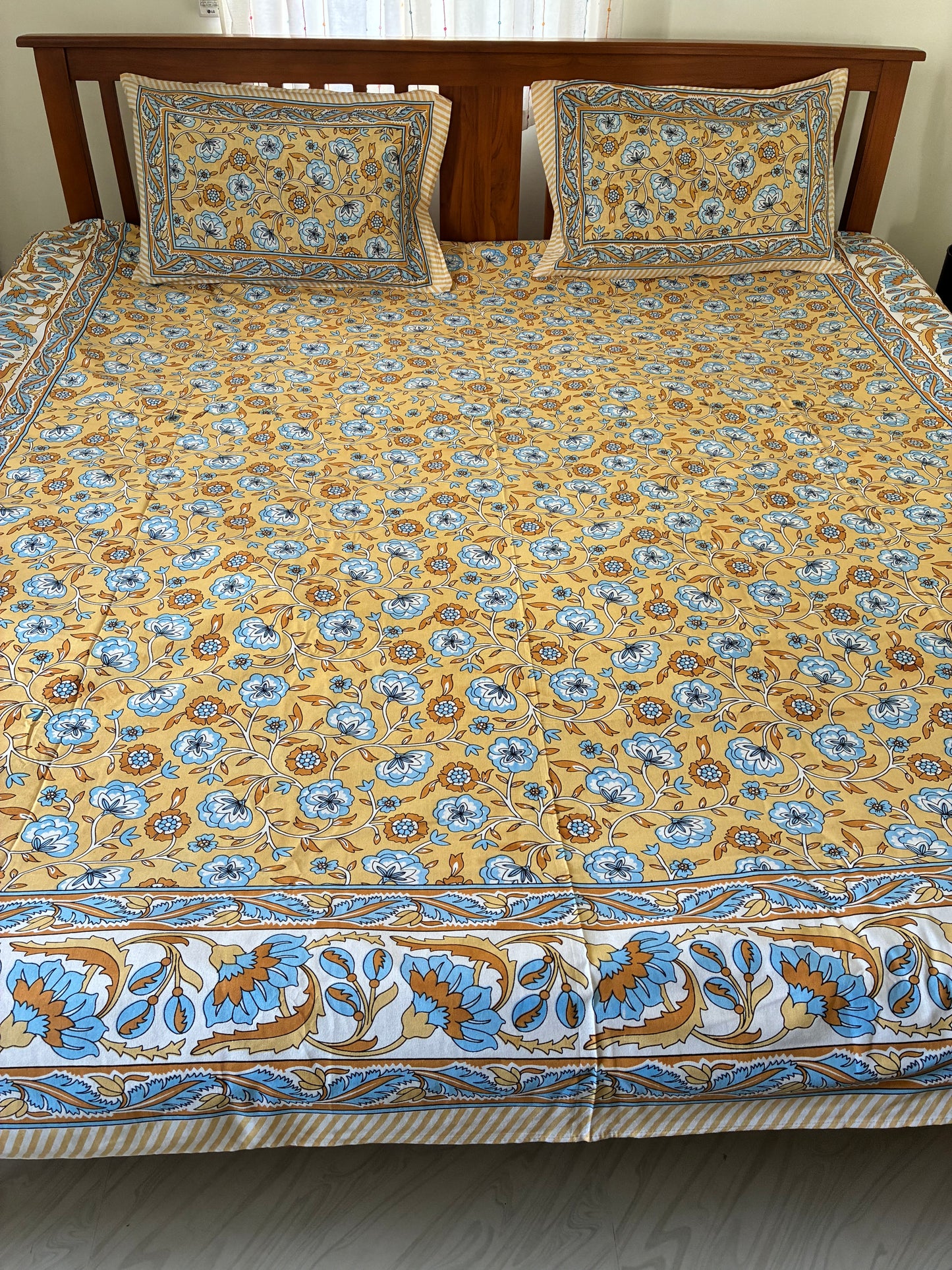 Yellow Floral Queen Bedspread 90x100 inches