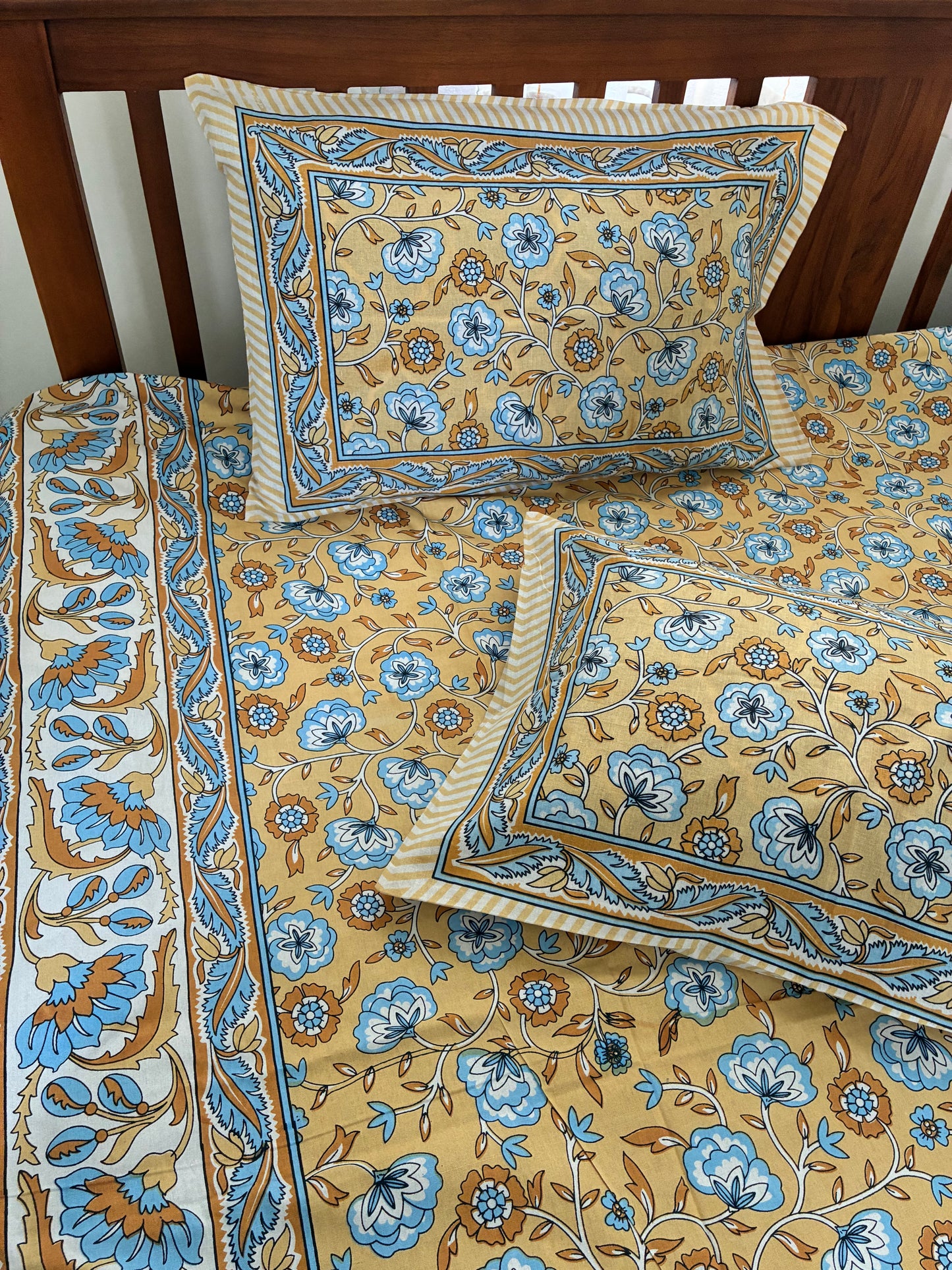 Yellow Floral Queen Bedspread 90x100 inches