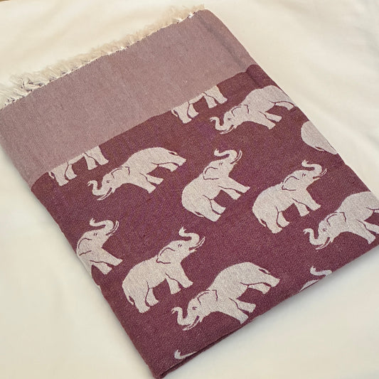 Maroon Elephant Single Size Blanket / Throw