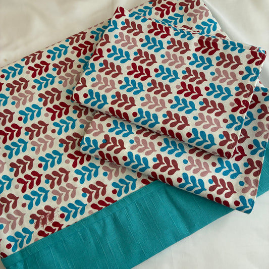 Blue Leaf Queen Size Bedspread 90x100 inches ( 2 PILLOW COVERS)