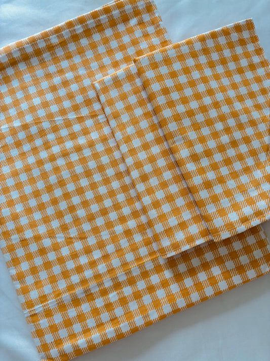Yellow Checks Single Size Cotton Bedspread with 2 Pillow covers 60 x 90 in