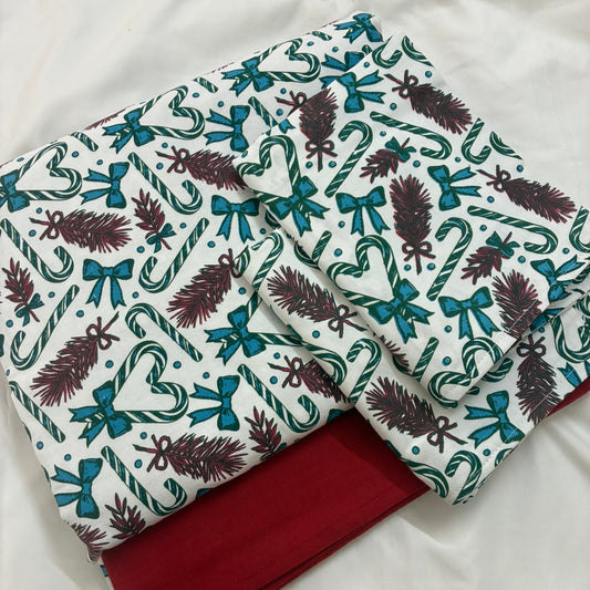 Christmas Print King Size Cotton Bedspread 100x110 in