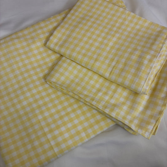 Yellow Checks Cotton Bedspread with 2 Pillow Covers 70 x 90 in